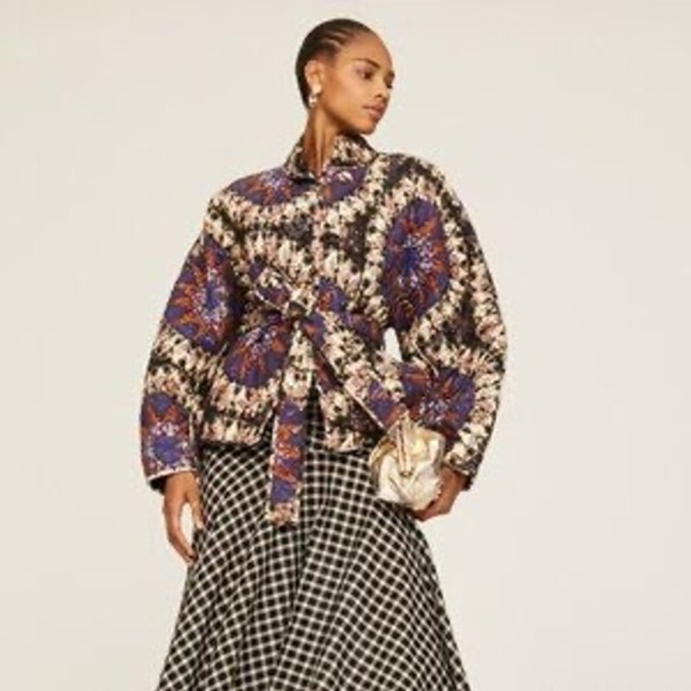 Ulla Johnson Paige Jacket Orion Quilted Puffer Belted Sunburst Print Large